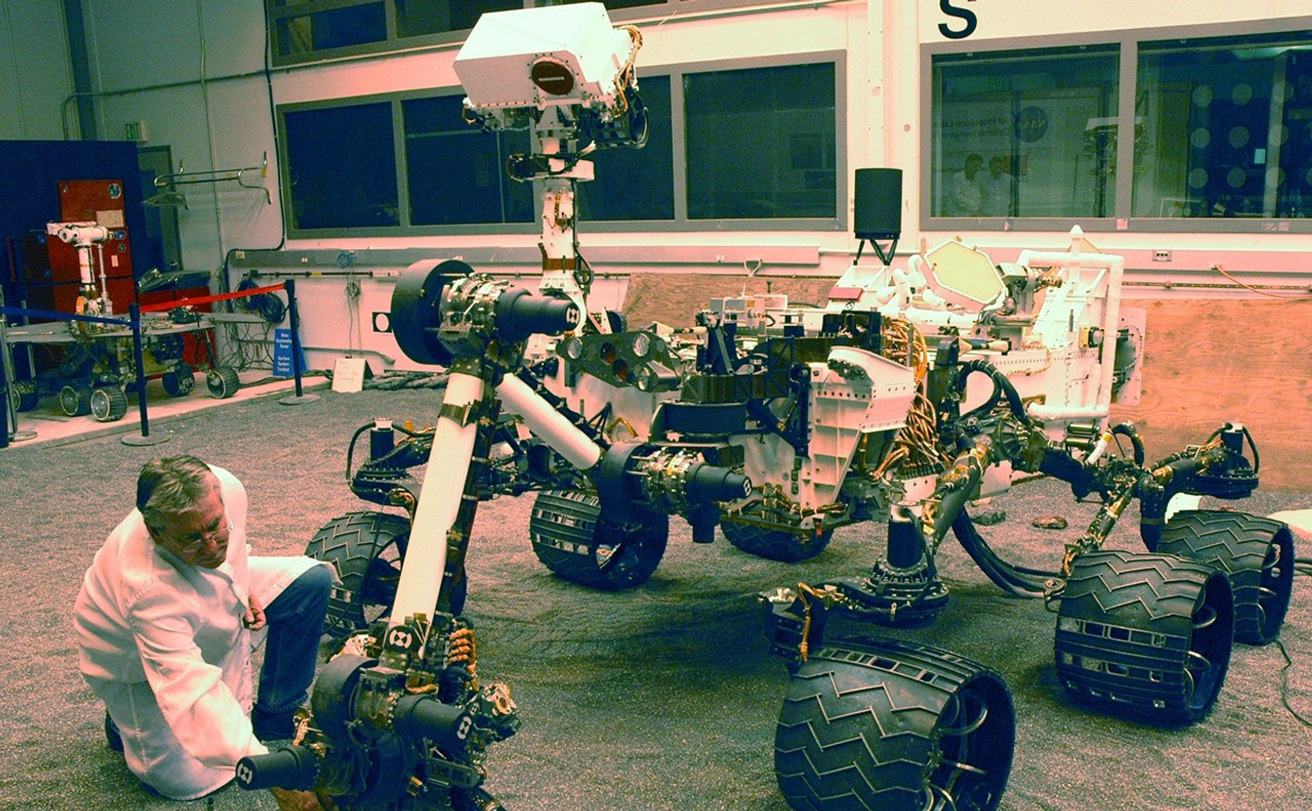 A NASA Mars Science Laboratory test rover called the Vehicle System Test Bed, or VSTB, serves as the closest double for Curiosity in evaluations of the mission's hardware and software.