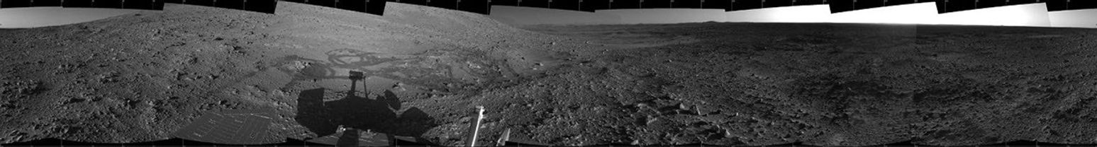 This 360-degree view from a site dubbed "Engineering Flats" shows the rover's shadow.