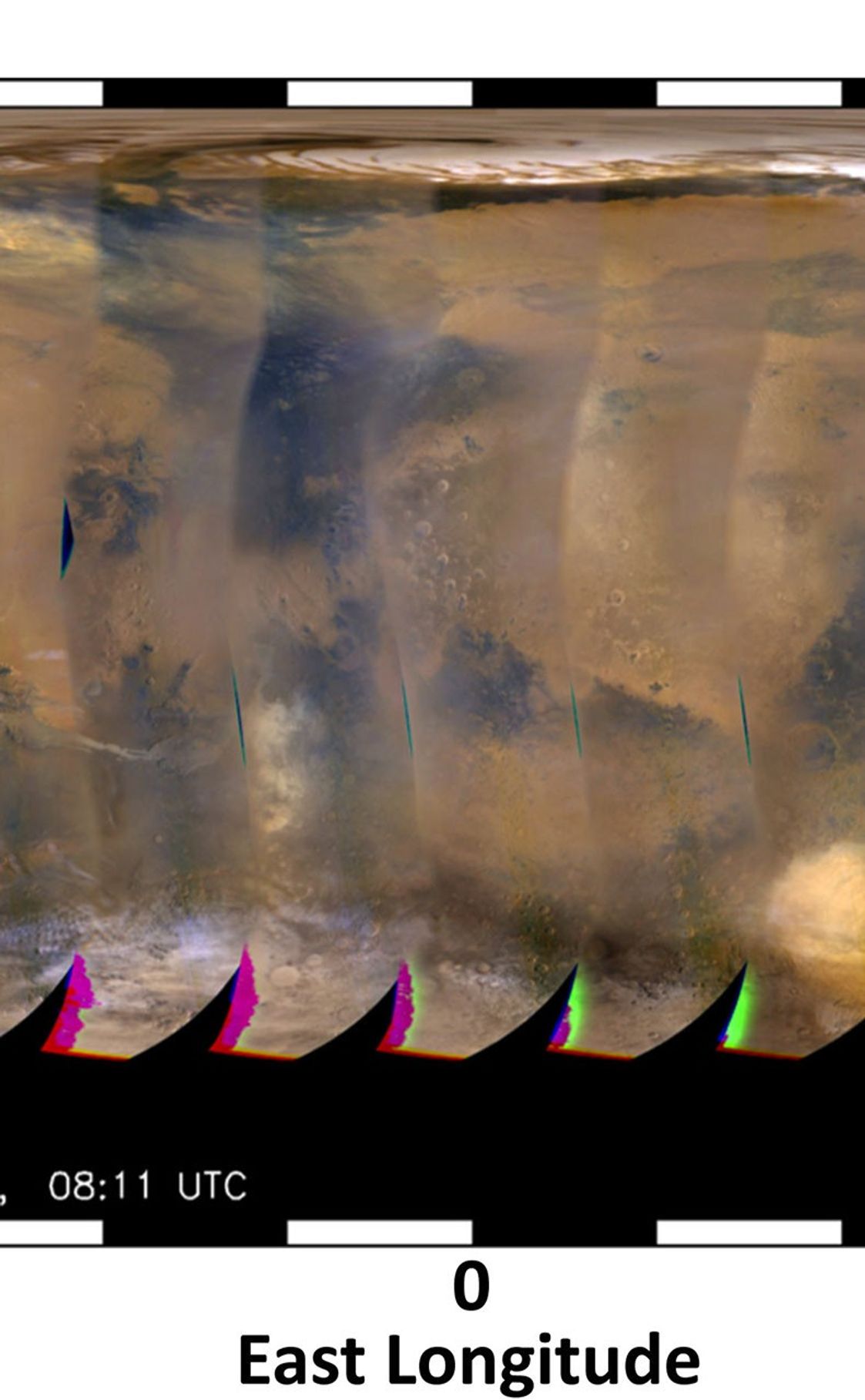 This global map of Mars was acquired on Oct. 28, 2008, by the Mars Color Imager instrument on NASA's Mars Reconnaissance Orbiter. It was acquired during the same season that NASA's Curiosity rover will land in, but two Mars years earlier.