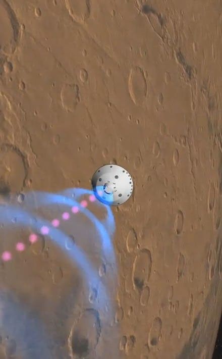 This artist's still shows how NASA's Curiosity rover will communicate with Earth during landing.