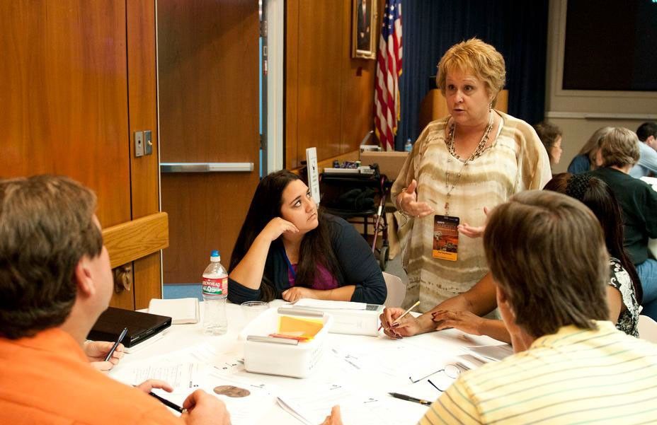 Sheri Klug Boonstra, director of the Mars Education Program at Arizona State University, leads a group of teachers through an analytical exercise.