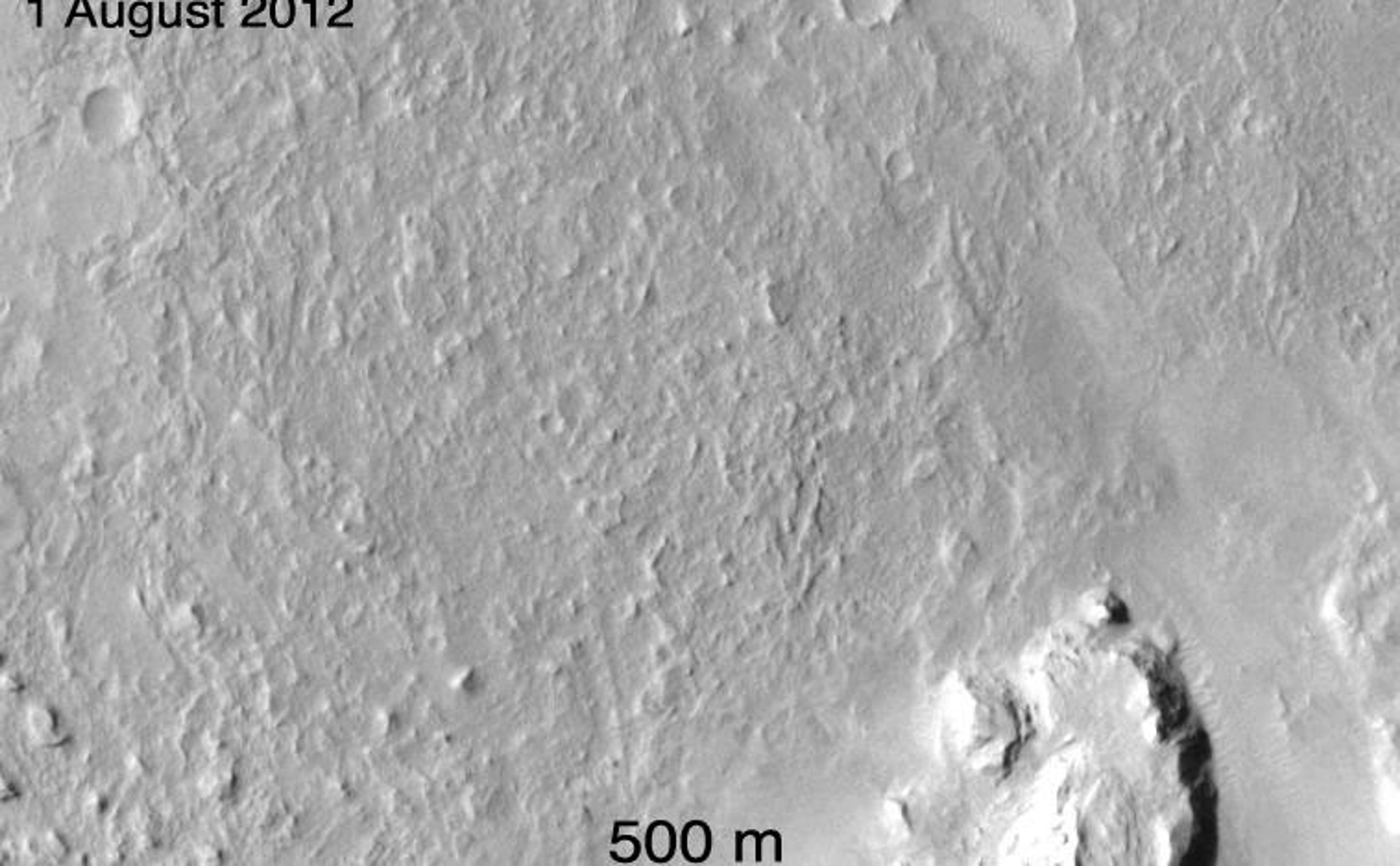These before-and-after images show the effects of weights from the entry vehicle of NASA's Curiosity rover hitting the surface of Mars.