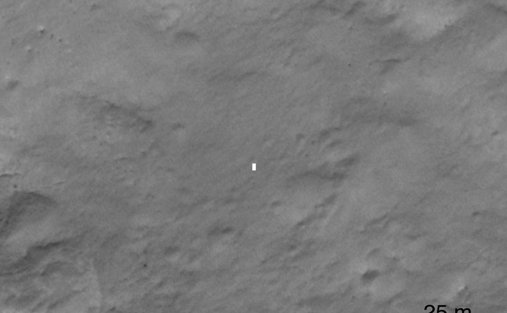 This set of images compares a black-and-white image from the High Resolution Imaging Science Experiment (HiRISE) aboard NASA's Mars Reconnaissance Orbiter to a color image obtained by the Mars Descent Imager aboard NASA's Curiosity rover during its descent to the surface.