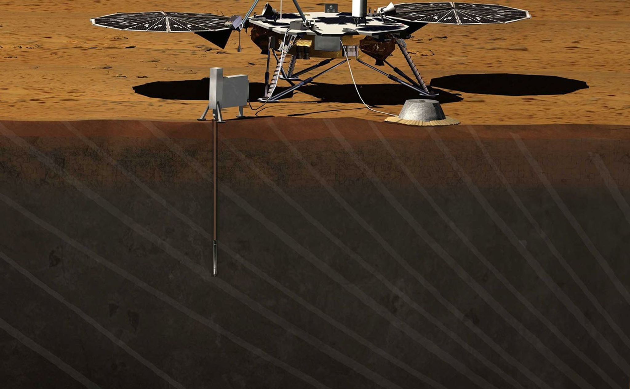 Artist rendition of the proposed InSight (Interior exploration using Seismic Investigations, Geodesy and Heat Transport) Lander.