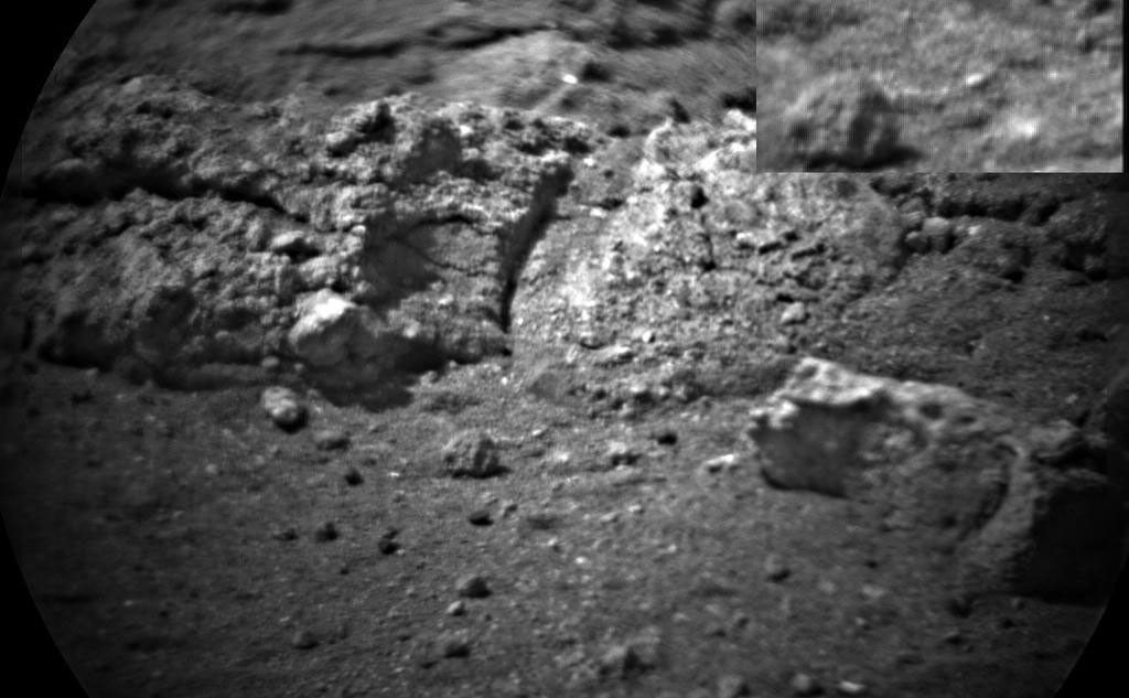 Images taken before and after NASA's Curiosity rover shot its laser 50 times are shown here.