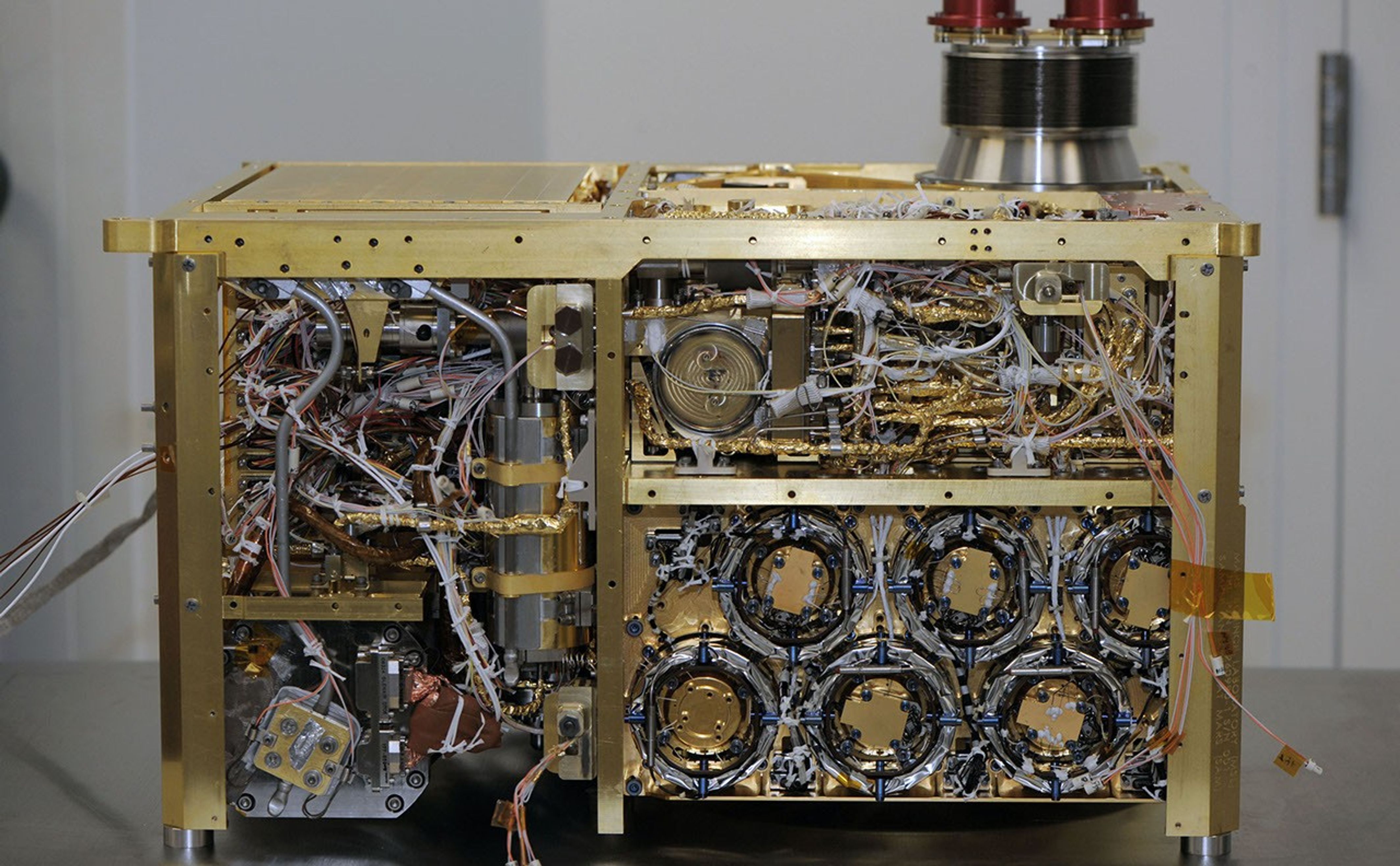An instrument suite that will analyze the chemical ingredients in samples of Martian atmosphere, rocks and soil during the mission of NASA's Mars rover Curiosity, is shown here during assembly at NASA Goddard Space Flight Center, Greenbelt, Md., in 2010.