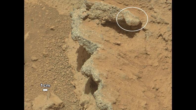 NASA's Curiosity rover found evidence for an ancient, flowing stream on Mars at a few sites, including the rock outcrop pictured here, which the science team has named "Hottah" after Hottah Lake in Canada's Northwest Territories.