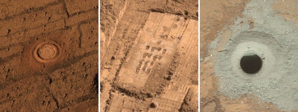 This set of images from Mars shows the handiwork of different tools on three missions to the surface of Mars.