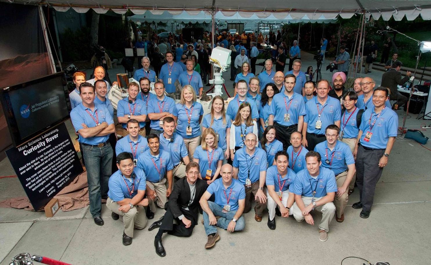 Engineers at NASA's Jet Propulsion Laboratory in Pasadena, Calif., celebrate the landing of NASA's Curiosity rover on the Red Planet.