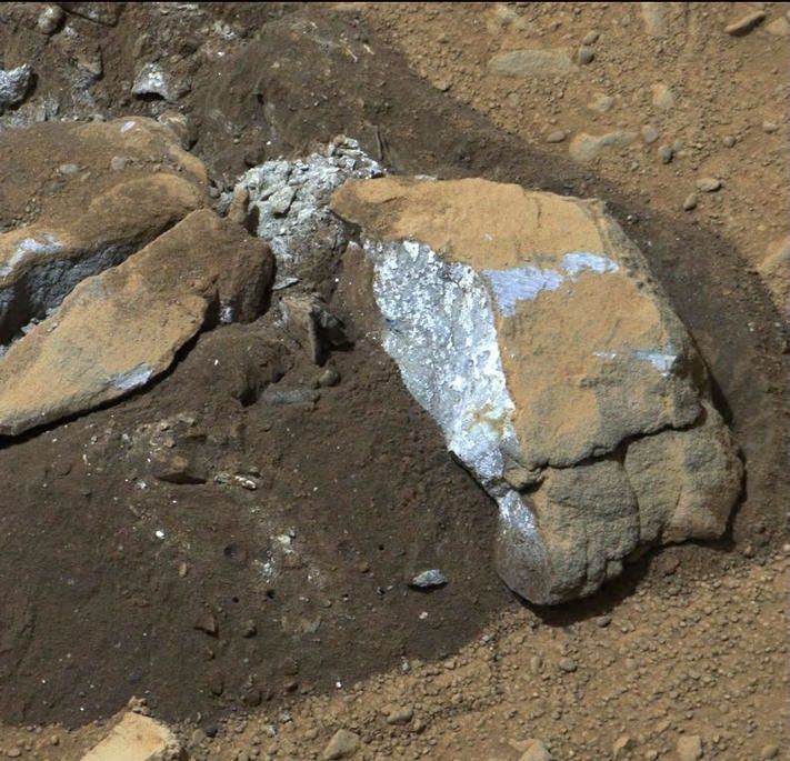 The Mast Camera (Mastcam) on NASA's Mars rover Curiosity showed researchers interesting internal color in this rock called "Sutton_Inlier," which was broken by the rover driving over it.