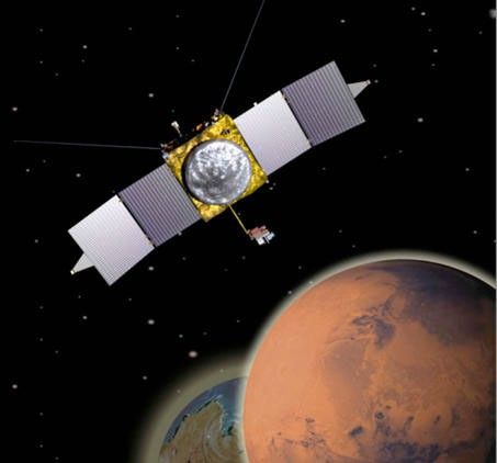 This is an artist's conception of NASA's Mars Atmosphere and Volatile Evolution MissioN (MAVEN)  Mars orbiter.