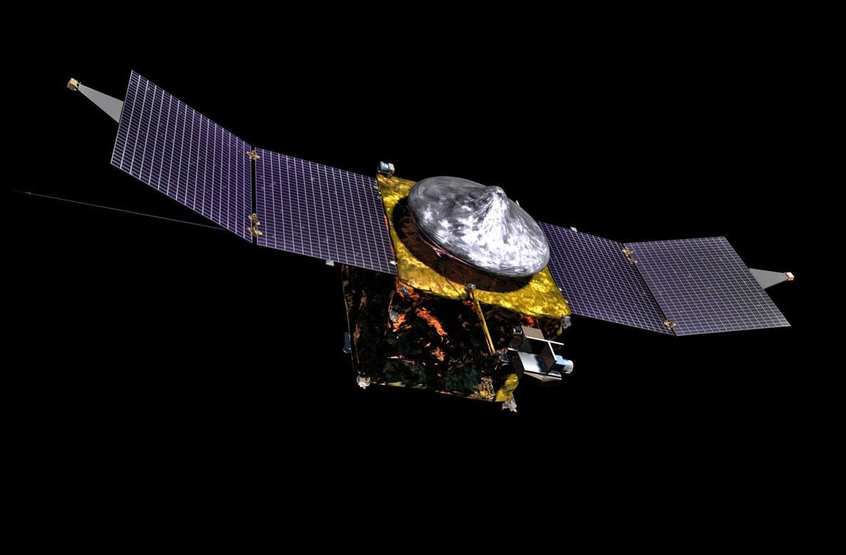 This is an artist's conception of NASA's Mars Atmosphere and Volatile Evolution MissioN (MAVEN)  Mars orbiter.
