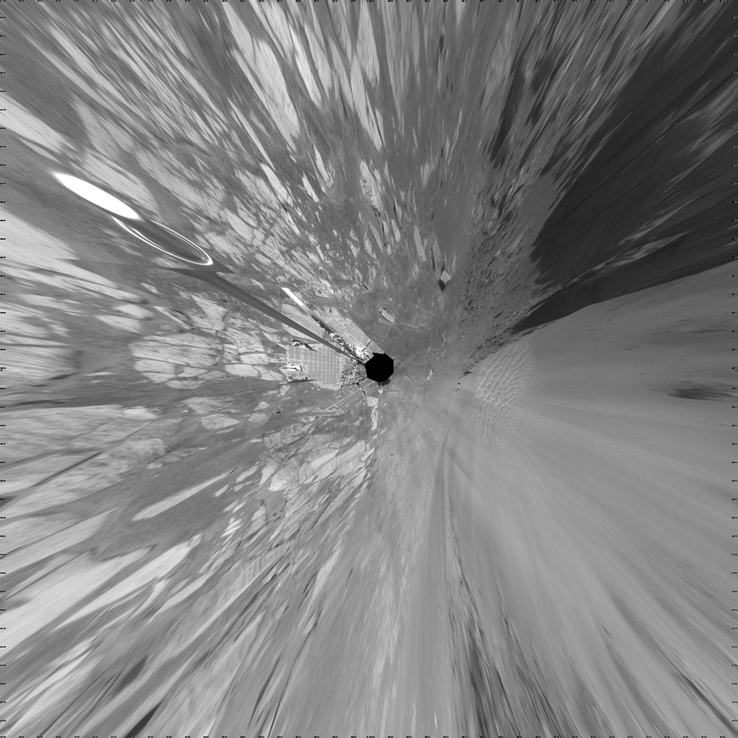 NASA Mars Exploration Rover Opportunity used its navigation camera to take the images combined into this full-circle view of the rover's surroundings on the 1,506th through 1,510th Martian days, or sols, of Opportunity's mission on Mars (April 19-23, 2008).