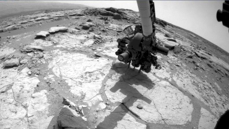 This is a sequence of images from the Front Hazard-Avoidance Camera on NASA's Mars rover Curiosity that shows the rover drilling into rock target "Cumberland."