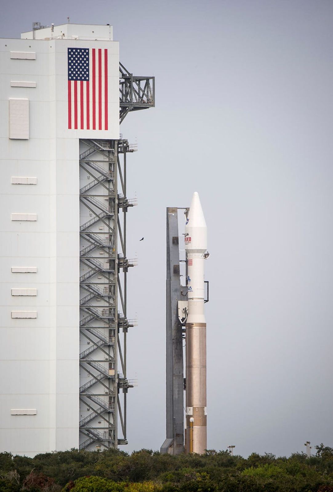 Two days before the scheduled launch to Mars, the United Launch Alliance Atlas V rocket and NASA's Mars Atmosphere and Volatile Evolution (MAVEN) spacecraft rolled out of the Cape Canaveral Air Force Station Space Launch Complex 41 Vertical Integration Facility to the launch pad, Saturday, Nov. 16, 2013, Cape Canaveral, Florida.