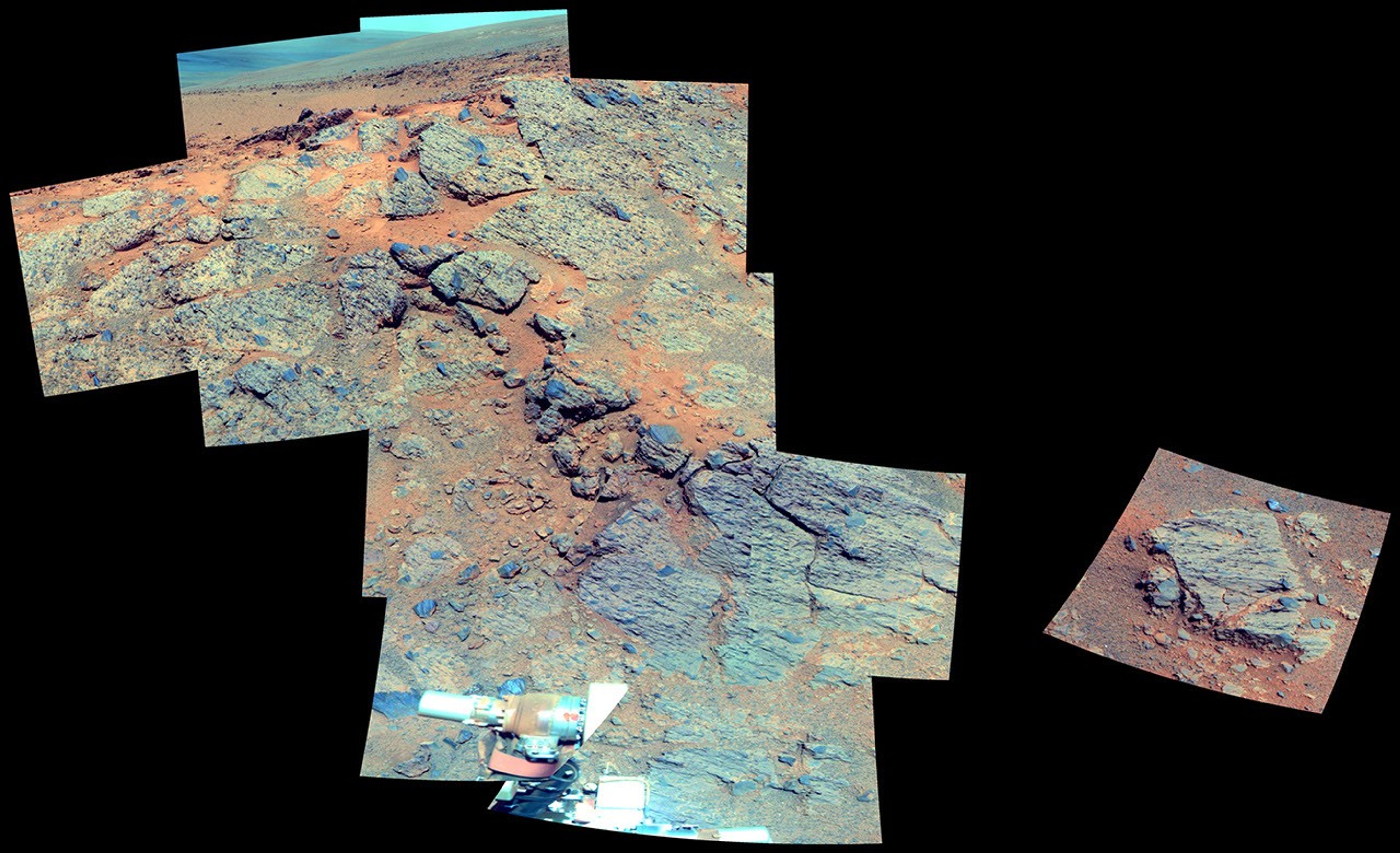 NASA's Mars Exploration Rover Opportunity observed this outcrop on the "Murray Ridge" portion of the rim of Endeavour Crater as the rover approached the 10th anniversary of its landing on Mars.