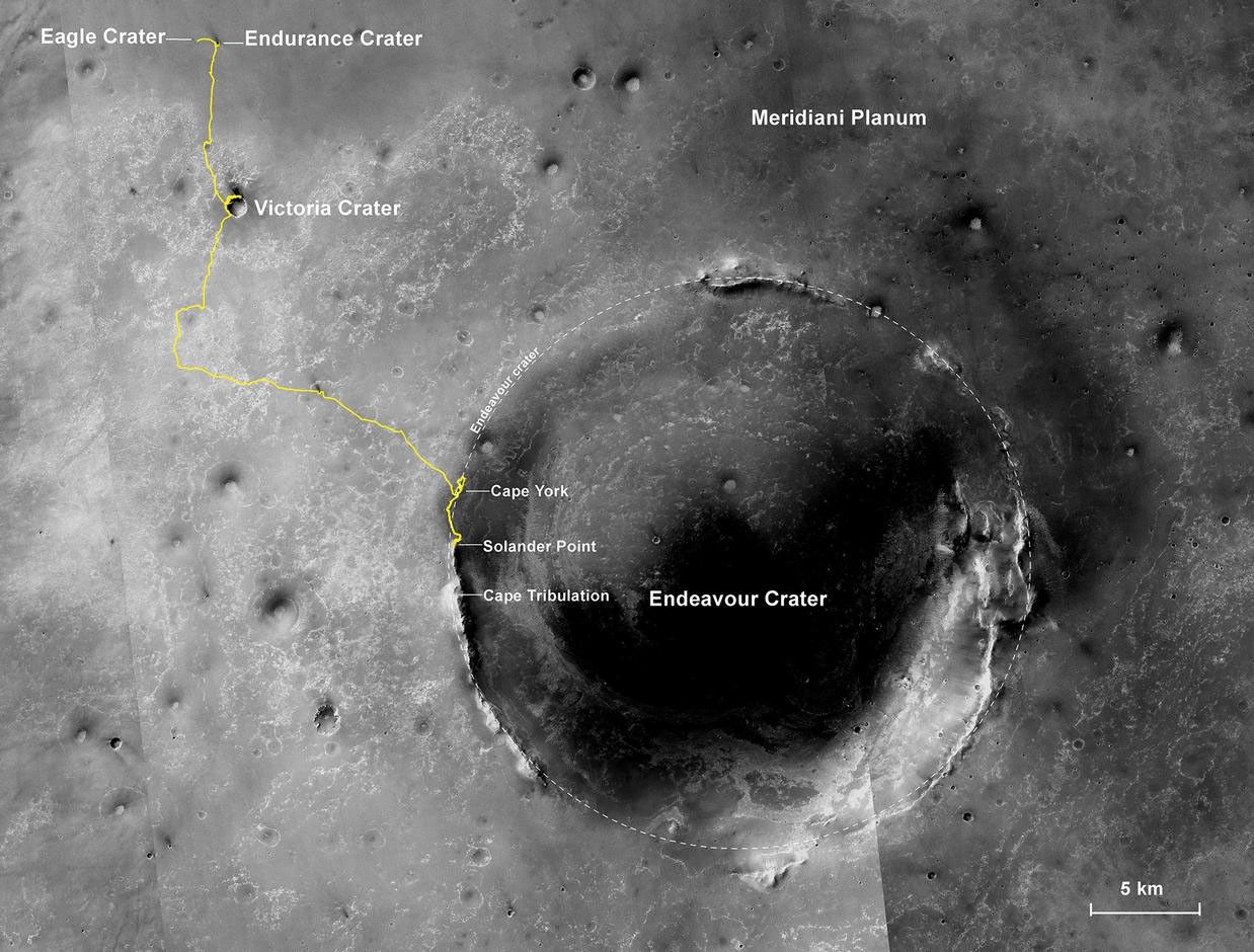 NASA's Mars Exploration Rover Opportunity has been working on Mars since landing inside Eagle Crater on Jan. 25, 2004 (Universal Time; evening of Jan. 24, Pacific Standard Time).