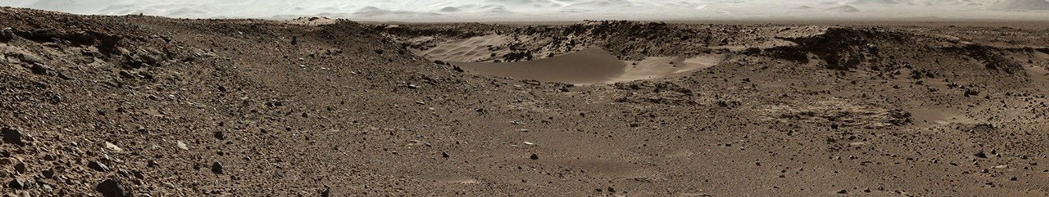 This scene combines images taken by the left-eye camera of the Mast Camera (Mastcam) instrument on NASA's Curiosity Mars rover during the midafternoon, local Mars solar time, of the mission's 526th Martian day, or sol (Jan. 28, 2014).
