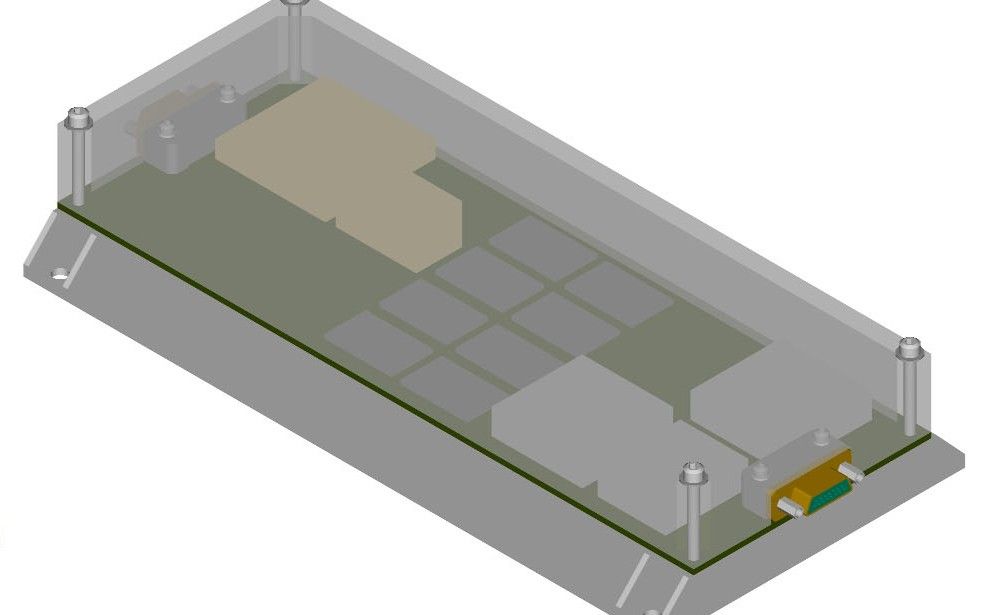 The image shows a flat rectangular box filled with capacitors, resistors, memory chips, and other electronic parts.