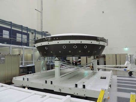 The main structural body of the second flight test vehicle in NASA's Low-Density Supersonic Decelerator (LDSD) project is seen during its assembly in a cleanroom at NASA's Jet Propulsion Laboratory. The flight test for this vehicle is planned for the summer of 2015.