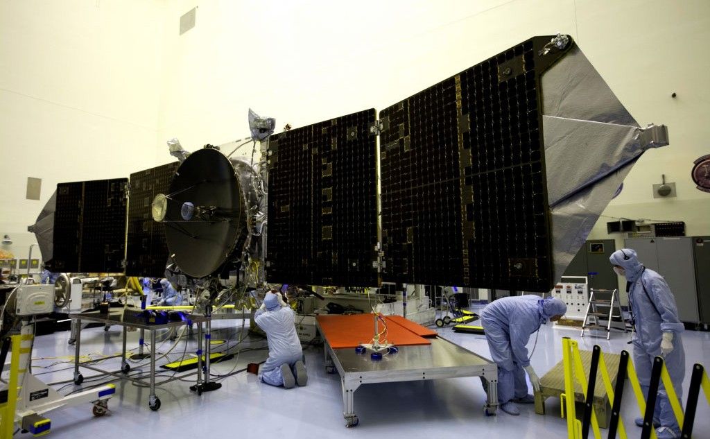 MAVEN solar arrays being tested by engineers.