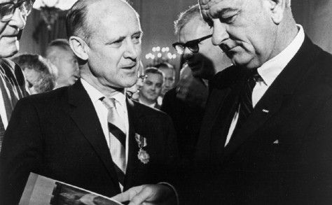 William Pickering presents images of Mars to President Johnson