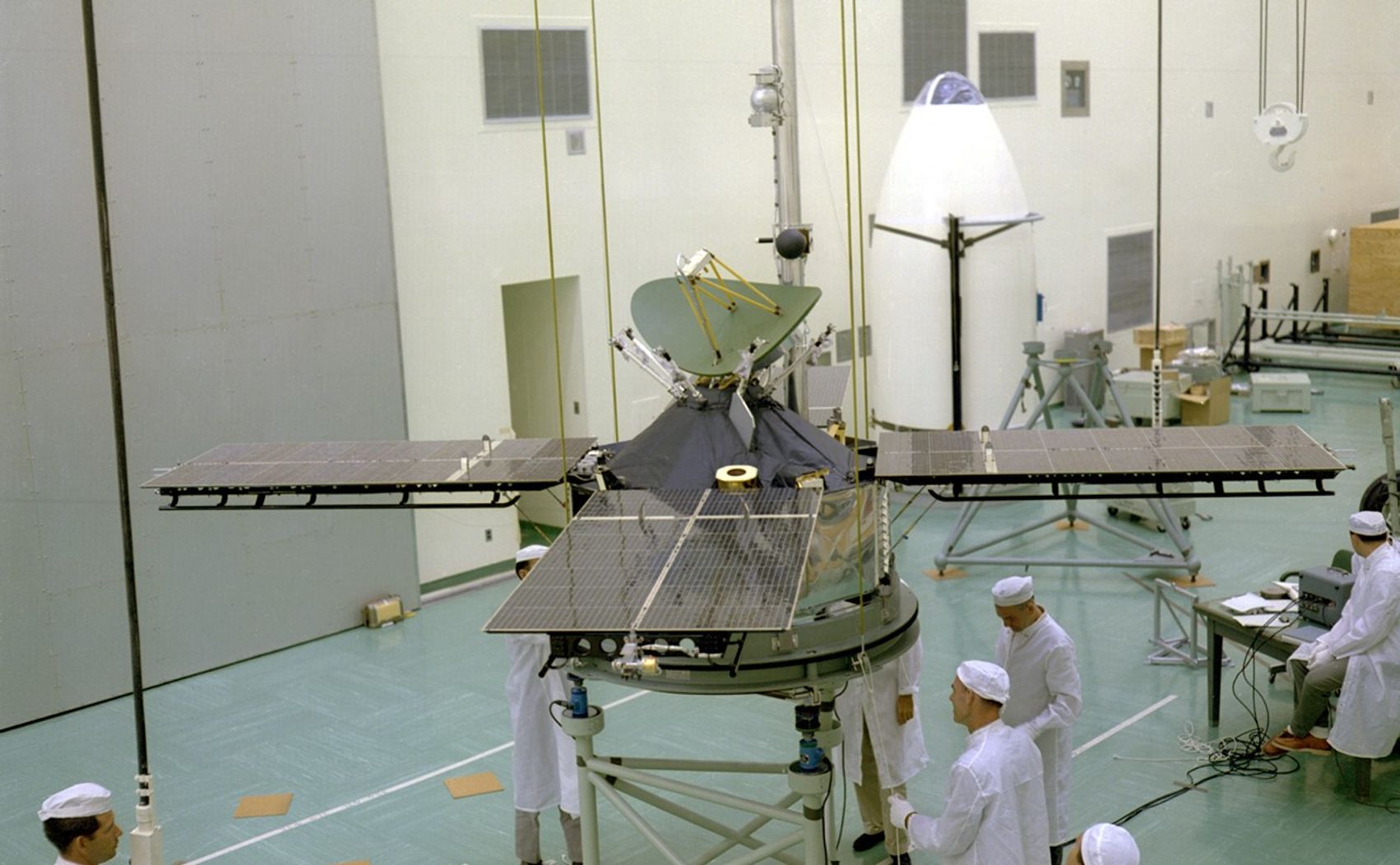 Mariner spacecraft in clean room 1963.