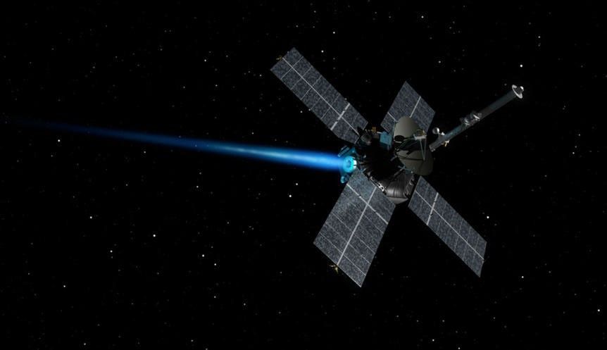 This animation still shows the Mariner 4 spacecraft completing an engine burn on its way to Mars.  Mariner 4 was launched on November 28, 1964, and flyby Mars on July 15, 1965, returning the first close up images of Mars.