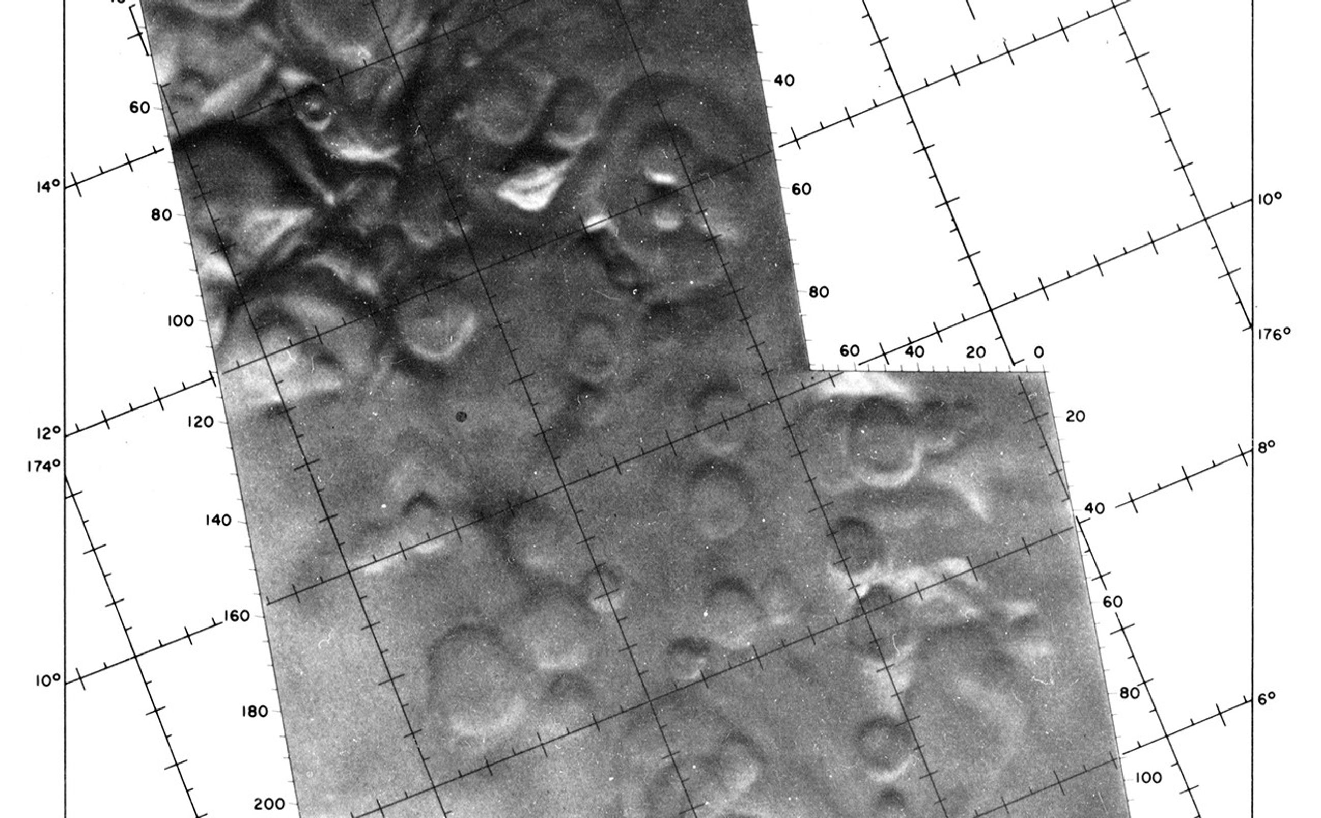 Orthographic shaded relief map produced from Mariner 4 images 3 and 4.