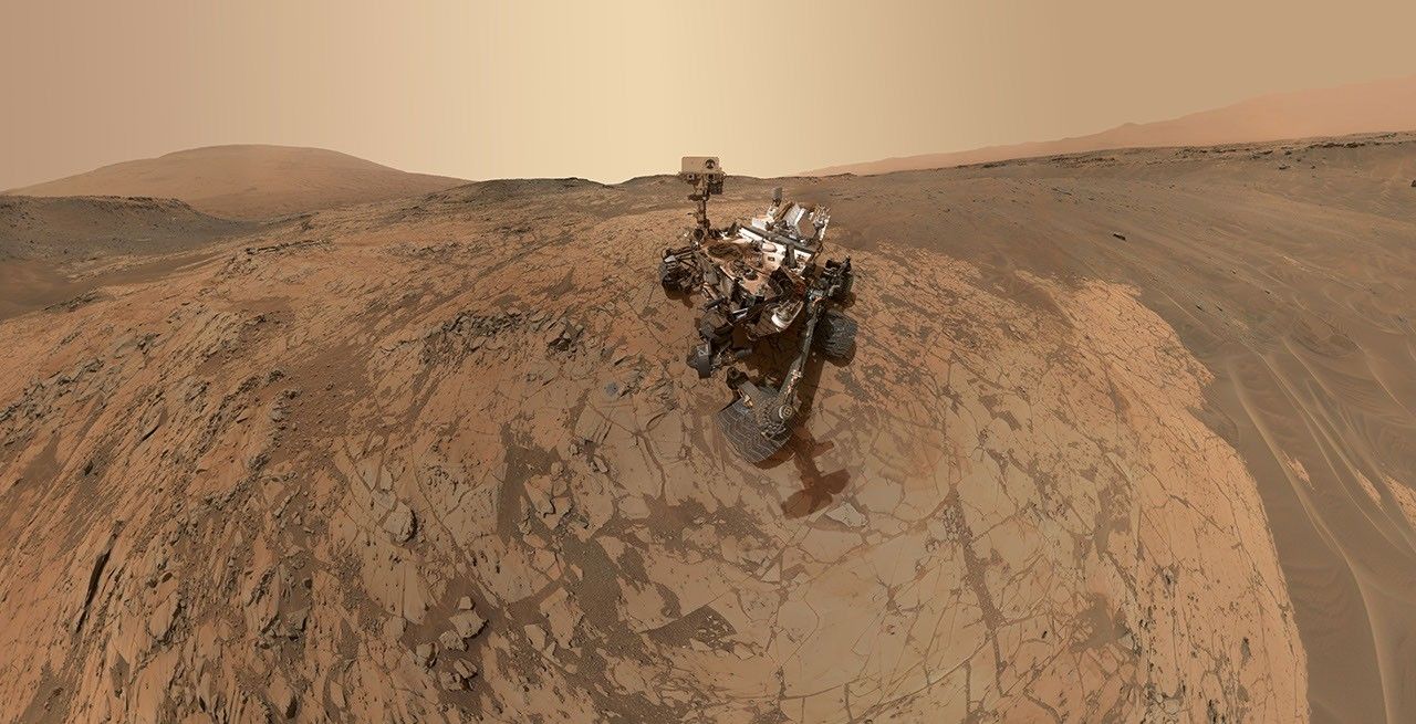 This self-portrait of NASA's Curiosity Mars rover shows the vehicle at the 'Mojave' site, where its drill collected the mission's second taste of Mount Sharp. The scene combines dozens of images taken during January 2015 by the MAHLI camera at the end of the rover's robotic arm.