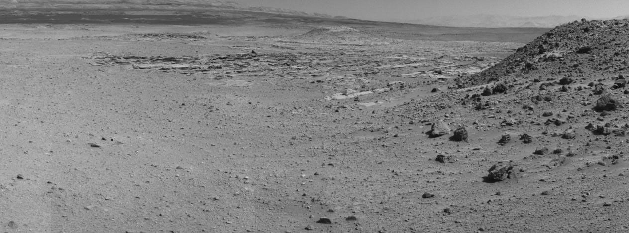 This view from NASA's Curiosity Mars rover was taken the day before the rover's final approach drive to "the Kimberley" waypoint, selected months ago as the location for the mission's next major investigations. It combines several frames taken by the Navigation Camera on April 1, 2014.
