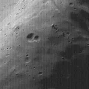 This image of Phobos, the inner and larger of the two moons of Mars, was taken by the Mars Global Surveyor on August 19, 1998.