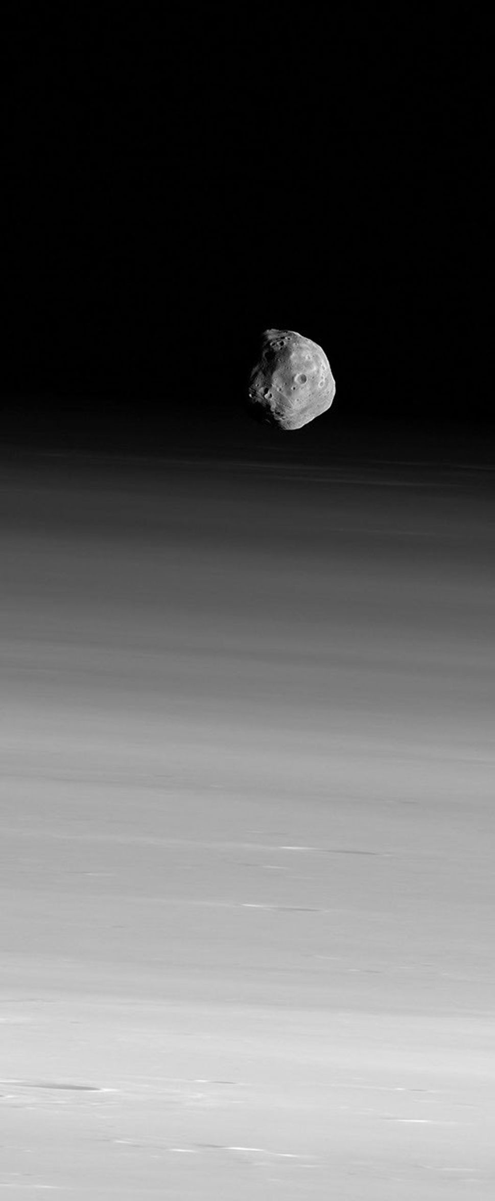 An image of Phobos by the High-Resolution Stereo Camera on board ESA's Mars Express spacecraft, taken on January 10, 2007.