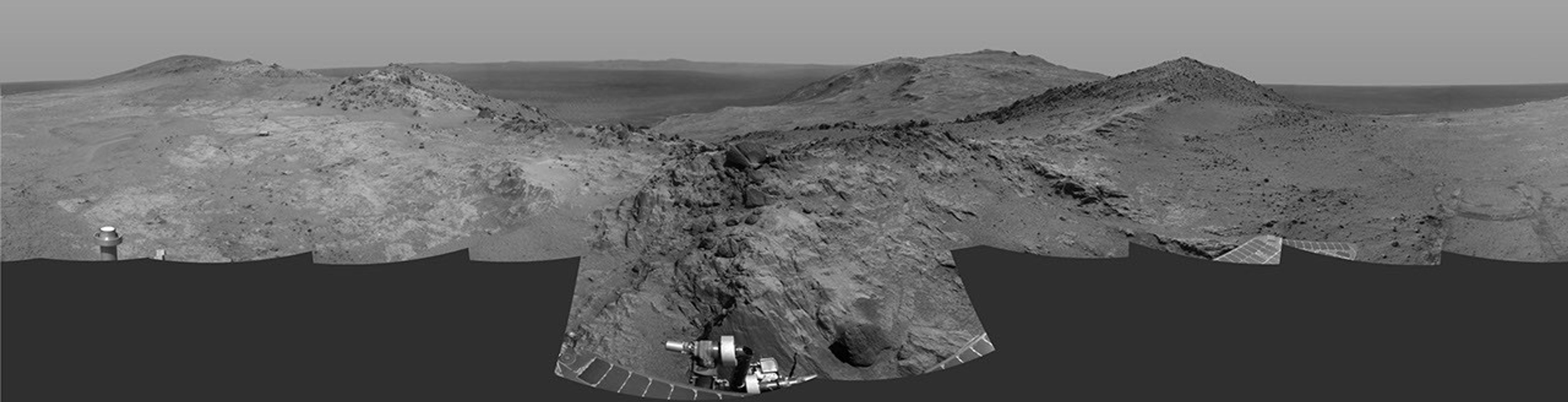 Cumulative driving by NASA's Mars Exploration Rover Opportunity surpassed marathon distance on March 24, 2015, as the rover neared a destination called "Marathon Valley," which is middle ground of this dramatic view from early March.