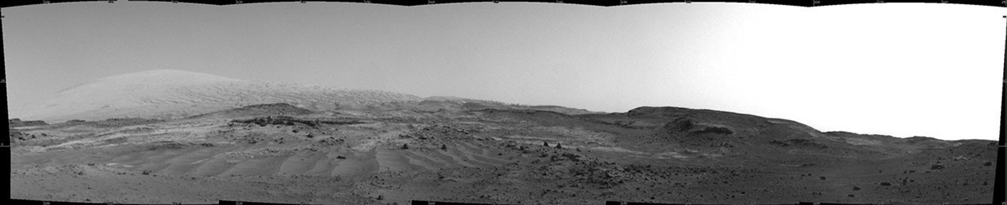 NASA's Curiosity Mars rover used its Navigation Camera to capture this view on April 11, 2015, during passage through a valley called "Artist's Drive" on the route up Mount Sharp.
