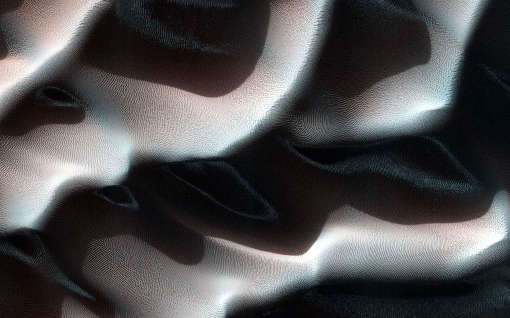 This Southern autumn image captures a view of frosty dunes. The sunlight is shining on the dunes from the upper right.