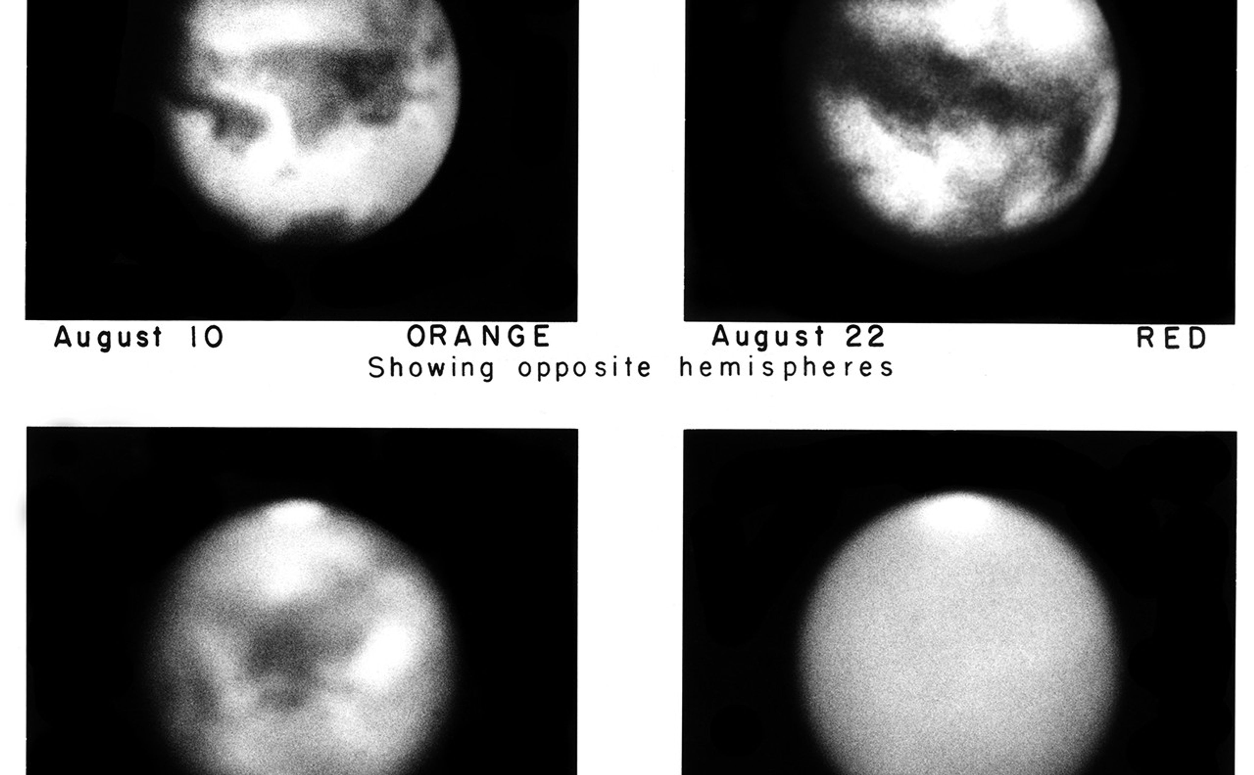 Astronomers took these four views of Mars during the Red Planet's closest approach to the Earth in 1956.