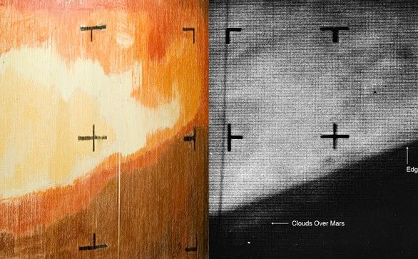 The finished hand-drawn version of the first TV image has been compressed and arranged side by side by the actual first image after it was processed and printed.