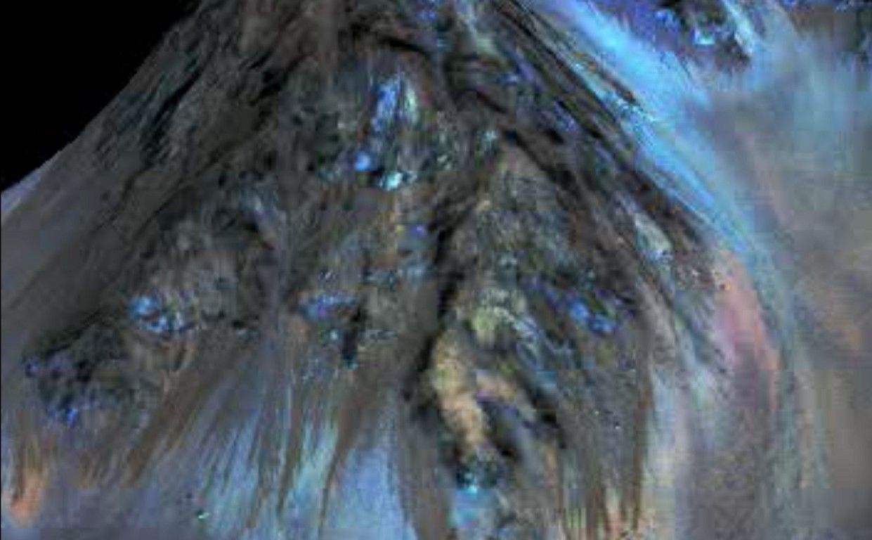 This false-color animation simulates a fly-around look at one of the places on Mars where dark streaks advance down slopes during warm seasons, possibly involving liquid water or brine. This site is within Hale Crater. The streaks are roughly the length of a football field.