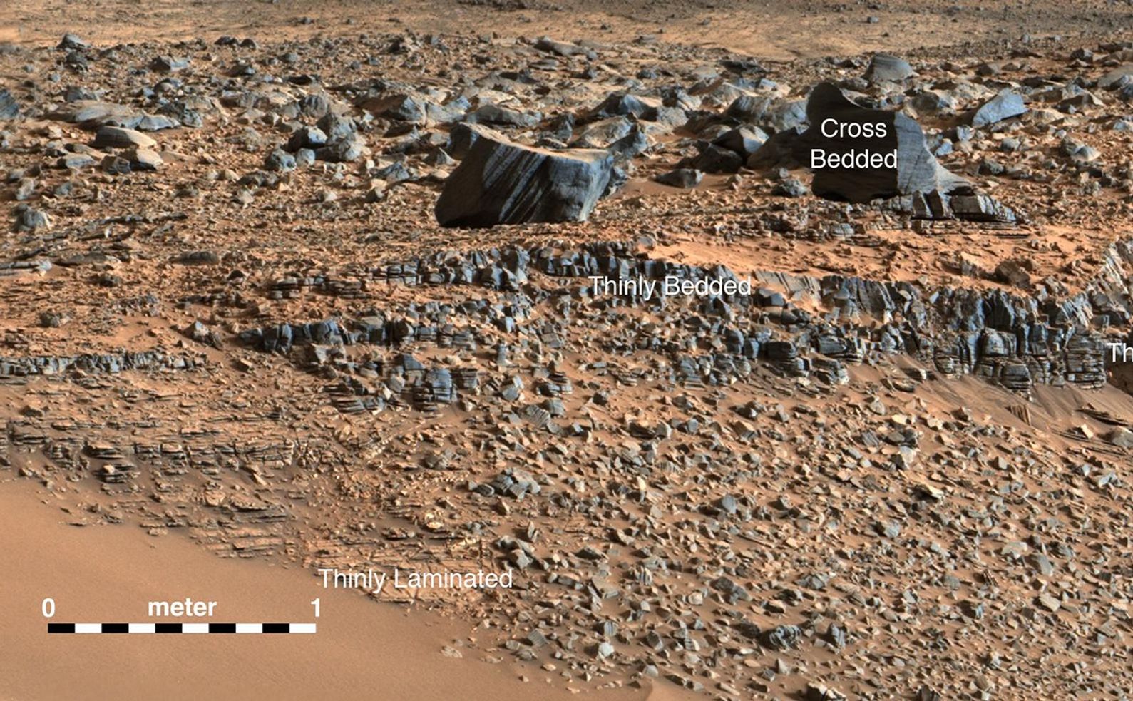 An image taken at the "Hidden Valley" site, en-route to Mount Sharp, by NASA's Curiosity rover.