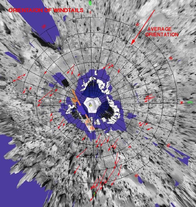 This is a representation of sediment tails noted at the Mars Pathfinder landing site. The detailed map was prepared by Mars Pathfinder scientists from Arizona State Univdxersity on a base image created by MPF scientists from the NASA Ames research facility.