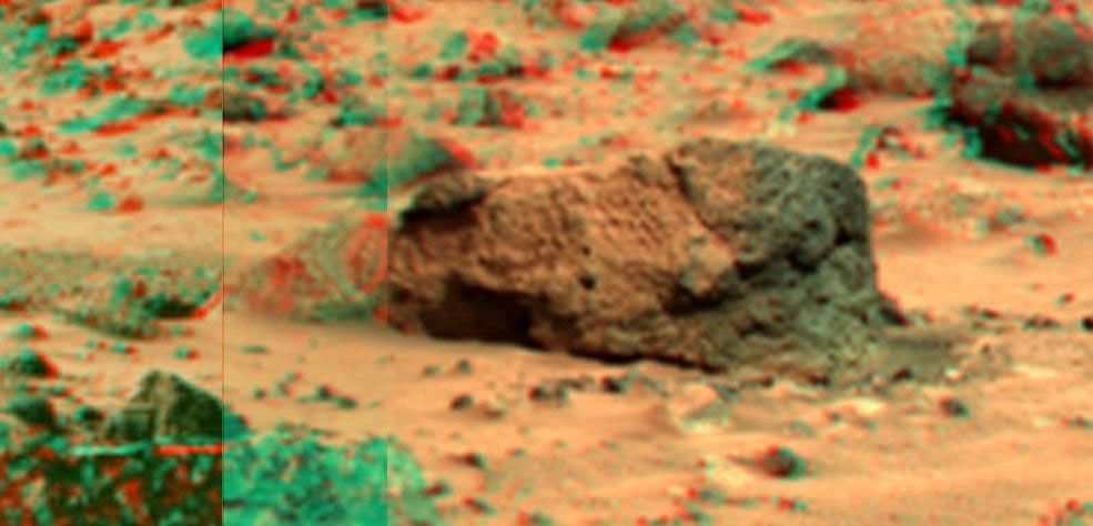 This view of 'Boo Boo' was produced by combining the 'Super Panorama' frames from the IMP camera from NASA's Mars Pathfinder lander. 3D glasses are necessary to identify surface detail.