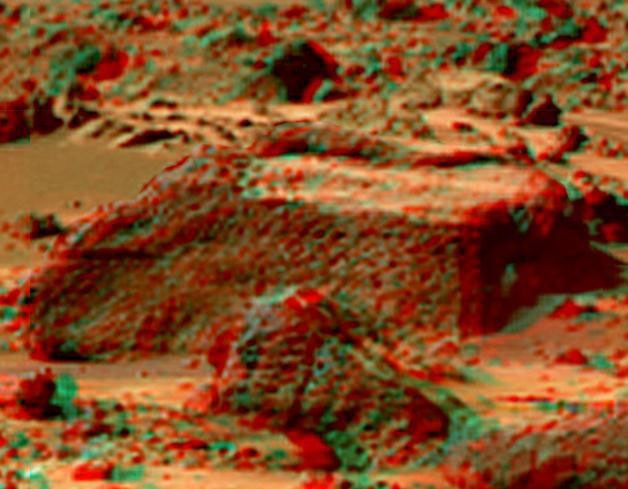 This anaglyph view of 'Chimp,' south southwest of the lander, was produced by NASA's Mars Pathfinder's Imager camera. 3D glasses are necessary to identify surface detail.