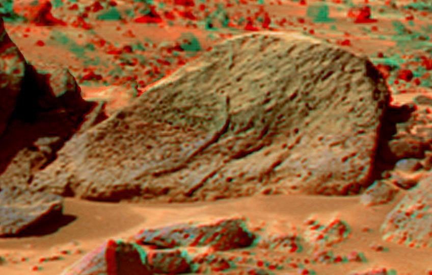 This anaglyph view of 'Half Dome' was produced by NASA's Mars Pathfinder's Imager camera. 3D glasses are necessary to identify surface detail.