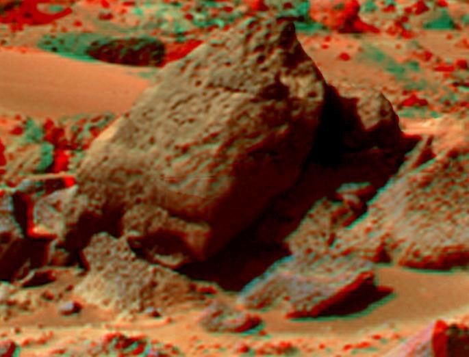 This anaglyph view of 'Shark' was produced by NASA's Mars Pathfinder's Imager camera. 3D glasses are necessary to identify surface detail.