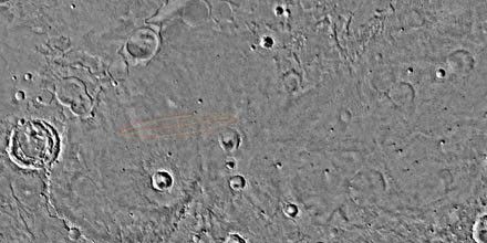 The designated landing site for the second Mars Exploration Rover mission is Meridiani Planum, seen here in its geological context from NASA Viking images.