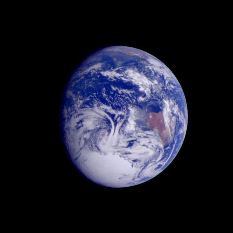 This color image of the Earth was obtained by NASA's Galileo spacecraft on Dec. 11, 1990, when the spacecraft was about 1.5 million miles from the Earth.