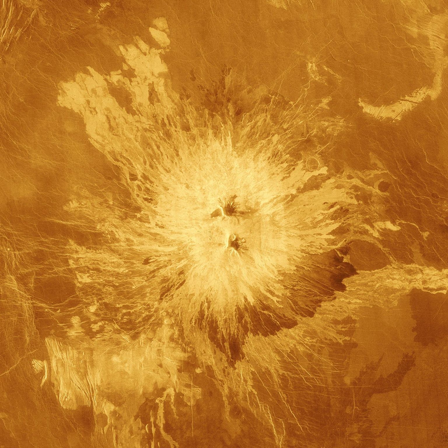This false-color image obtained by NASA's Magellan spacecraft shows the volcano Sapas Mons, which is located in the broad equatorial rise called Atla Regio.