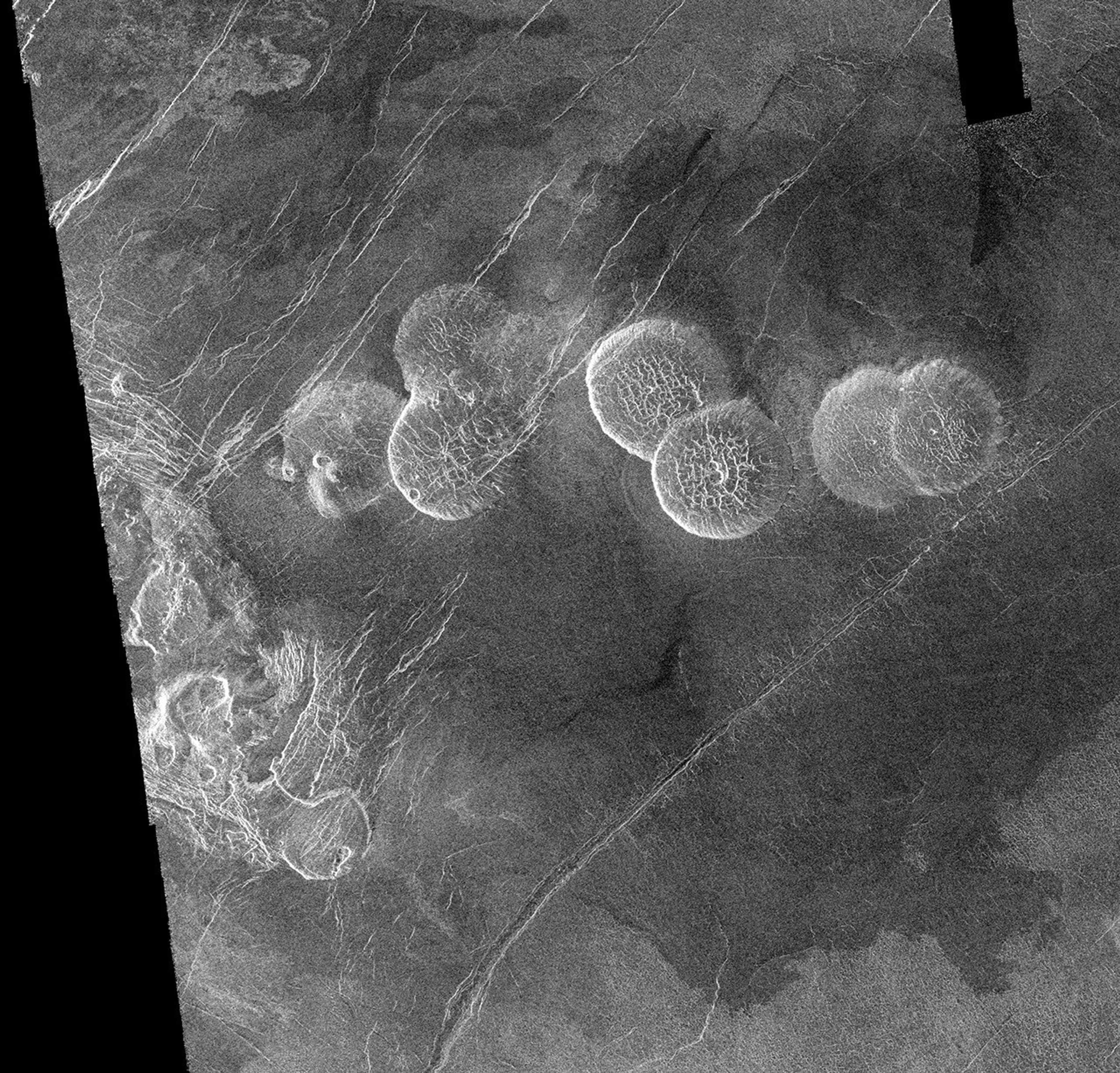 The eastern edge of Alpha Regio is shown in this image from NASA's Magellan spacecraft.