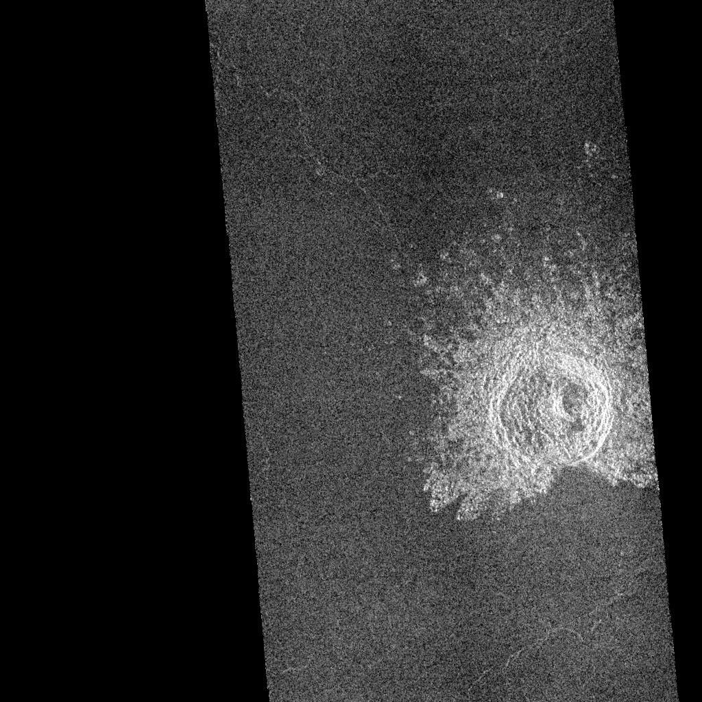 This image mosaic from NASA's Magellan spacecraft is of an impact crater located in Guinevere Planitia on Venus.